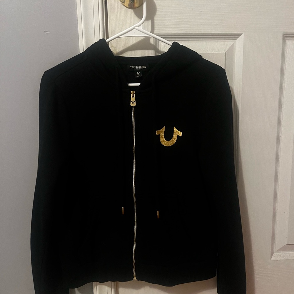 True Religion Black Hoodie with Gold Zipper